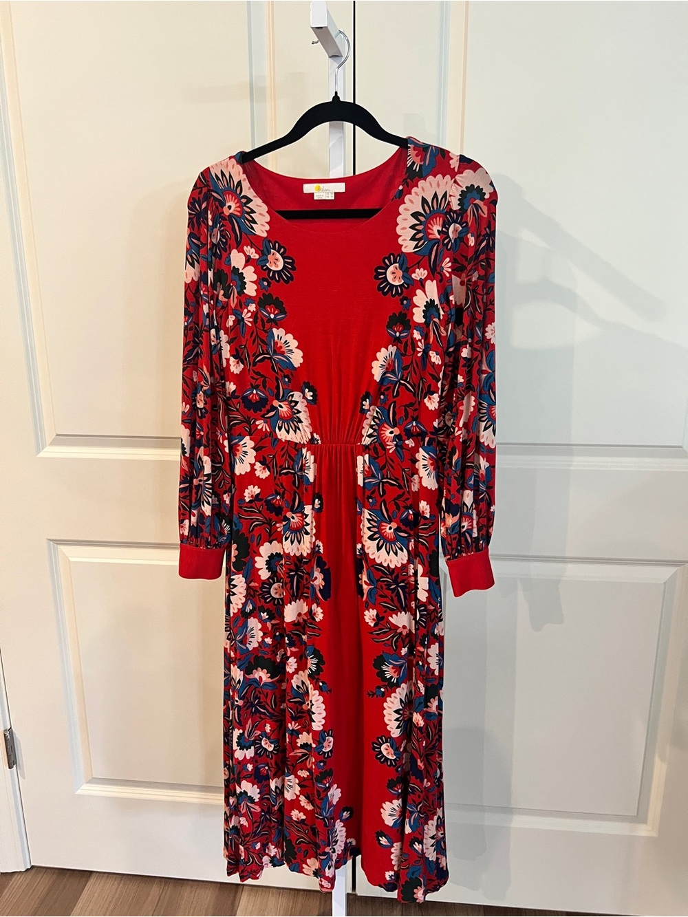Boden Red Floral Long Sleeve Maxi Dress